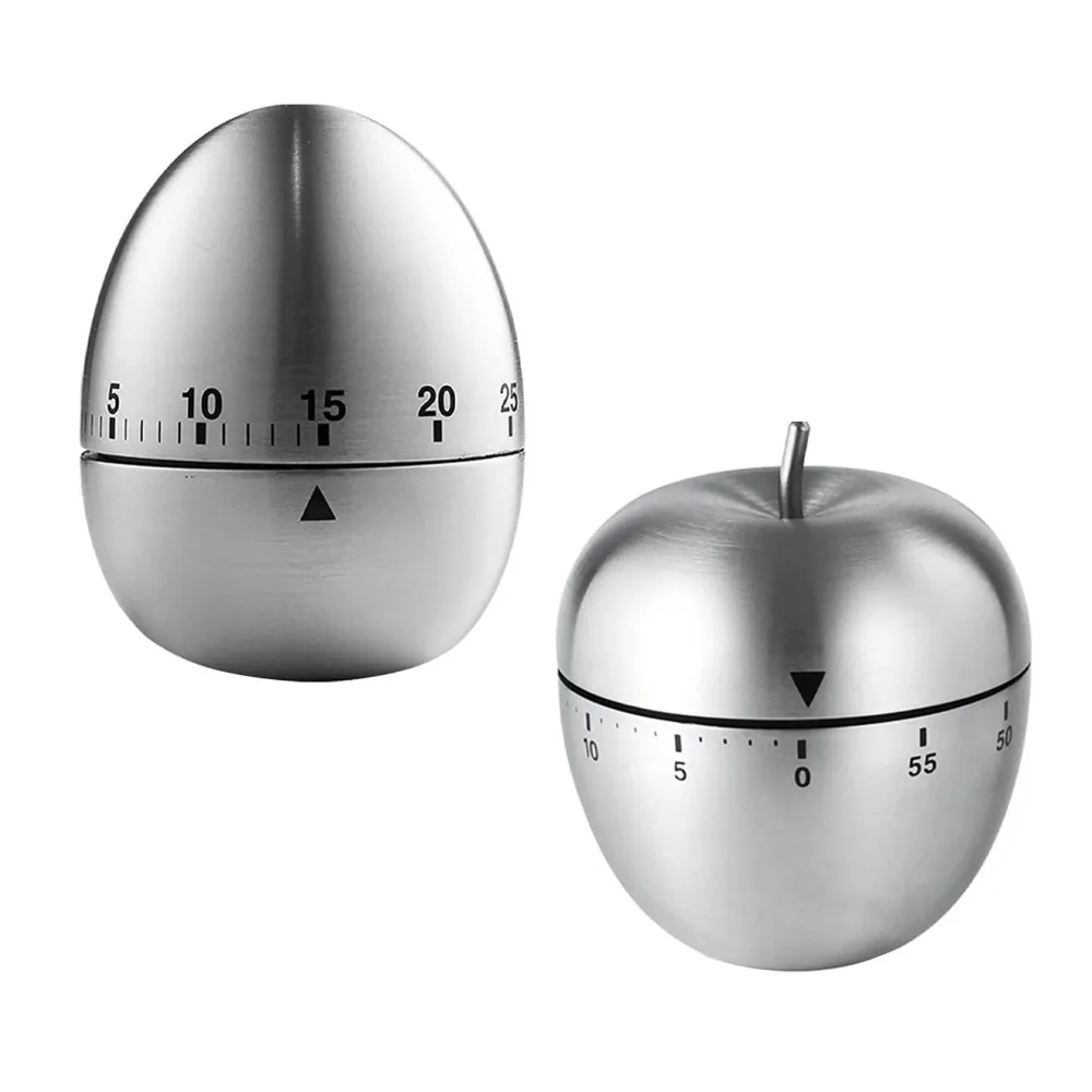2PCS 60 Minute Mechanical Kitchen Timer Stainless Steel Manual Operation Egg Timer Wind Up Mechanism Egg Apple Shaped