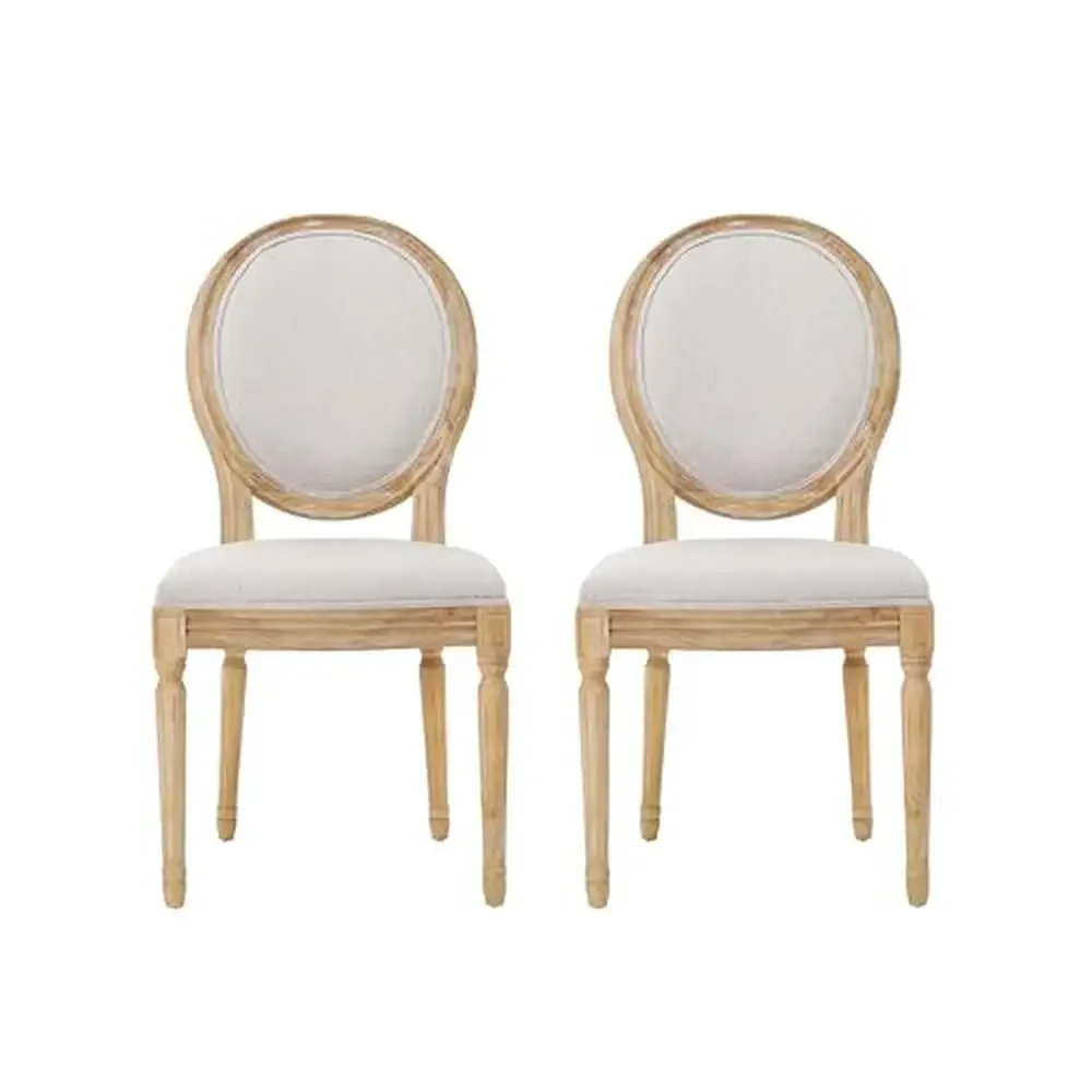 Polyester Beige Dining Chair Set of 2 Traditional Distressed Wood Design Extra Comfort Seating 2-Pcs Set 100% Polyester Fabric