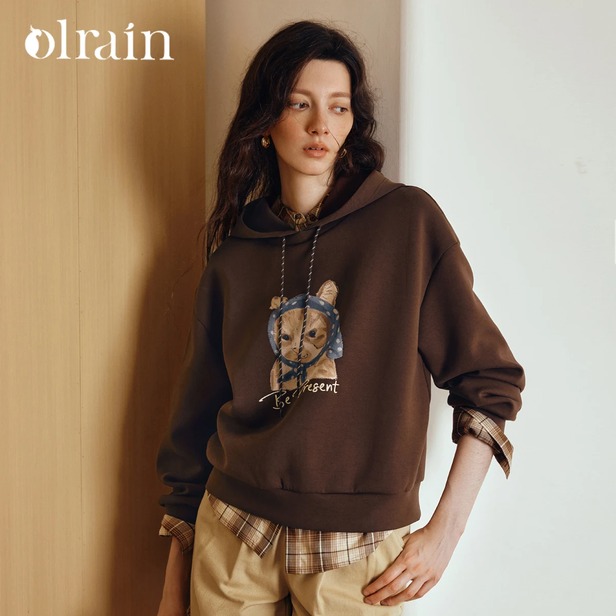 OLrain 2026 Women's Autumn Hooded Sweatshirts Cartoon Cute Print Loose Tops Casual Commute Knitwear Female Clothing O57QR000995
