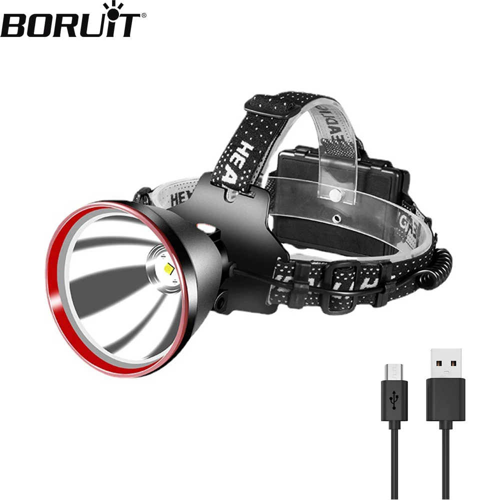 

BORUiT Super Bright SST40 LED Headlamp Rechargeable 18650 Power Bank Headlight Waterproof Head Torch Fishing Camping Lantern