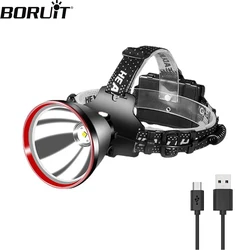 BORUiT Super Bright SST40 LED Headlamp Rechargeable 18650 Power Bank Headlight Waterproof Head Torch Fishing Camping Lantern