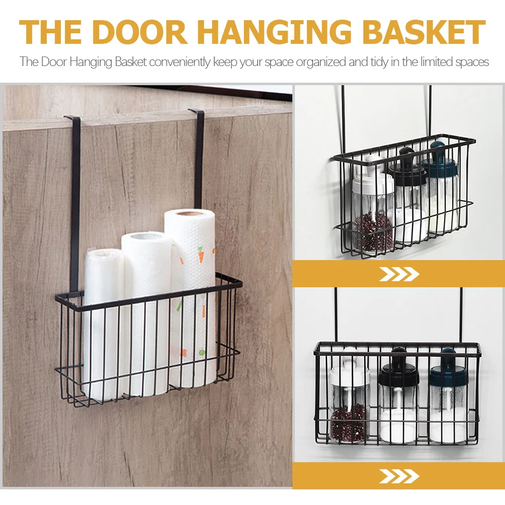 

Over The Door Hanging Basket Iron Bathroom Organizer No Drill Required Hollow Design Storage Basket For Door Back Cabinet