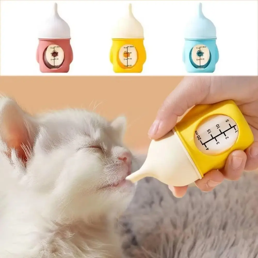 

80ML Kitten Nipple Bottle Anti Choking Silicone Puppy Milk Feeder with Scale Bite Resistance Puppy Nursing Feeder for Feeding