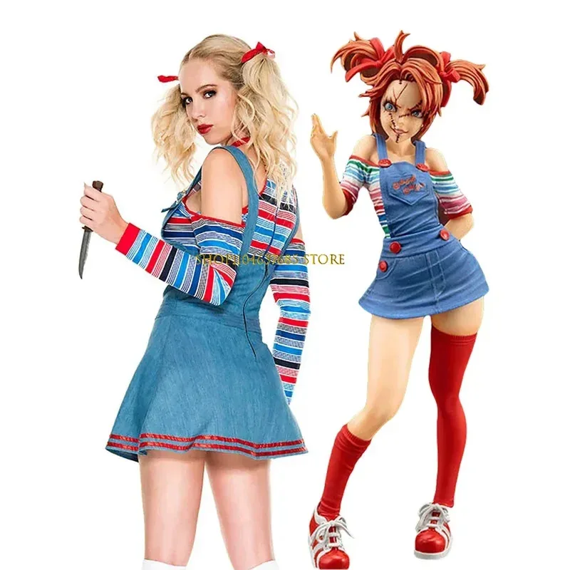 

Movie Child's Play Cosplay Costumes Bride of Chucky T-shirt Dress Suit Halloween Carnival Party Fancy For woman