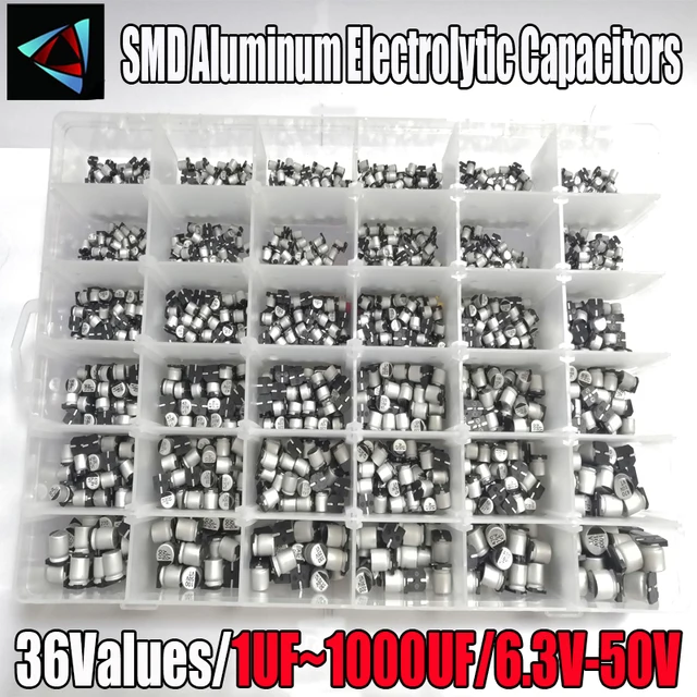 400/1500 sztuk/partia 1UF ~ 1000UF 6.3V-50V 24/36 wartości SMD aluminiowe kondensatory elektrolityczne zestaw asortymentowy + pudełko