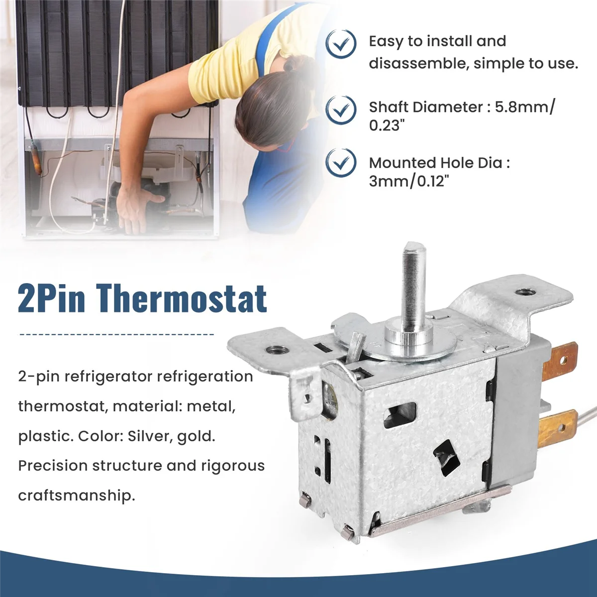 

A45I WPF22A 2Pin Refrigerator Refrigeration Thermostat w 30cm Metal Cord