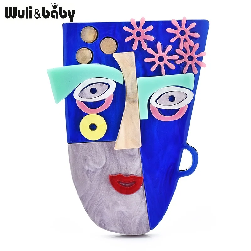 Wuli&baby Acrylic Art Design Face Brooches For Women 2-color Charming Beautiful Figure Office Party Brooch Pins Gifts