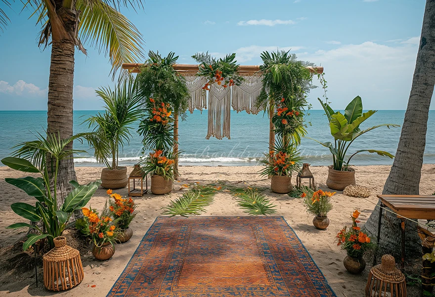 Tropical Boho Wedding Ceremony Decor On The Beach Backdrop Kids Adult Birthday Photography Props Child Family Photo Backgrounds