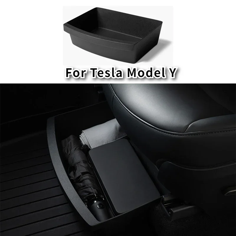 

For Tesla Model Y Under Seat Storage Box TPE Underseat Hidden Front Seat Storage Push Pull Organizer Box Accessories 2021-2024