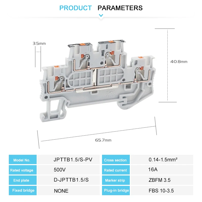 PTTB 1.5/S-PV Double Level Connector With Equipotential Bonder Din Rail Terminal Block Push-In PT 1.5mm² 16AWG PTTB1.5-PV