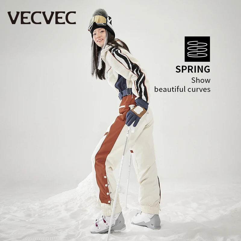 VECVEC Loose Ski Breathable Suit Women\'s Ski Suit Ski Suit Windproof Waterproof Integrated Bib Ski Suit