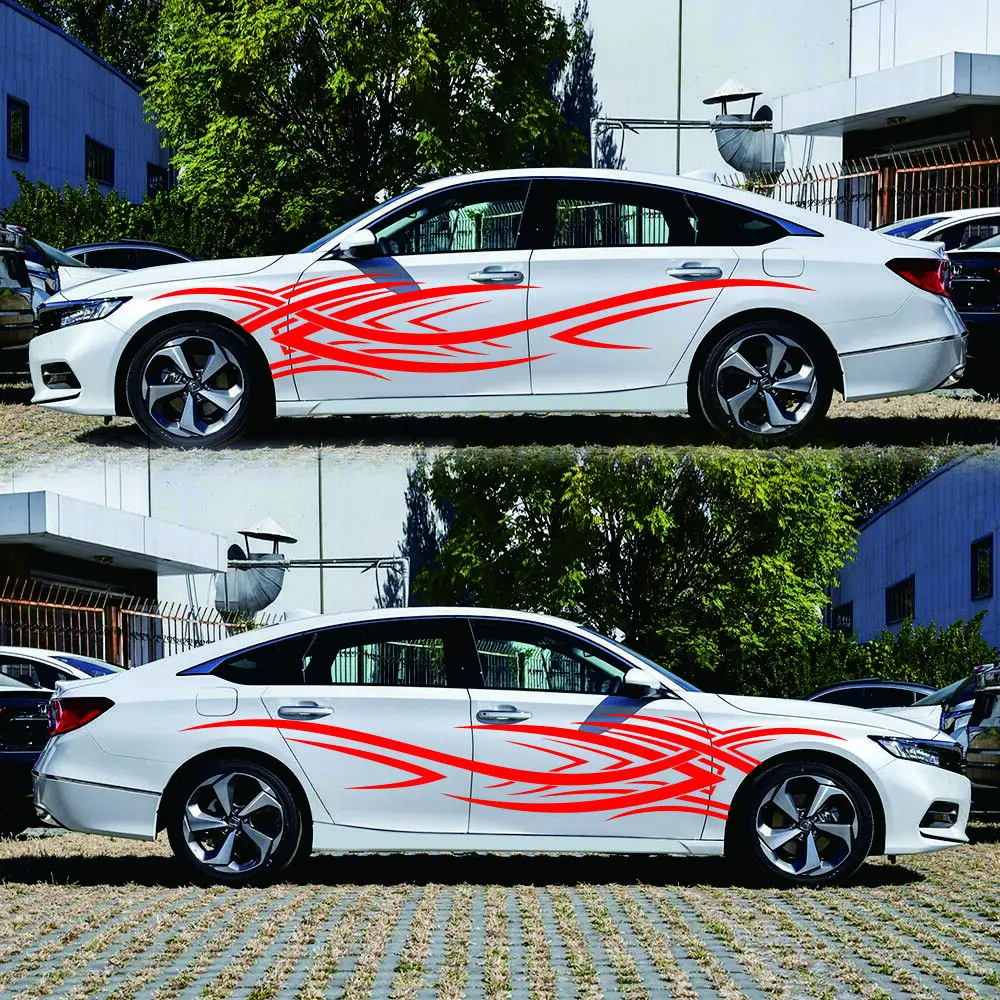 

2 PCS Graphics Vinyl Fire Flame Car Sticker Side Door Decal Scratch Cover Stripe