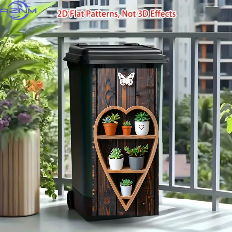 37 X 82 Cm / 14.57 X 32.28 Inches Trash Can Sticker, Heart-Shaped Succulent Group Pattern Design, This Matte Surface Sticker I