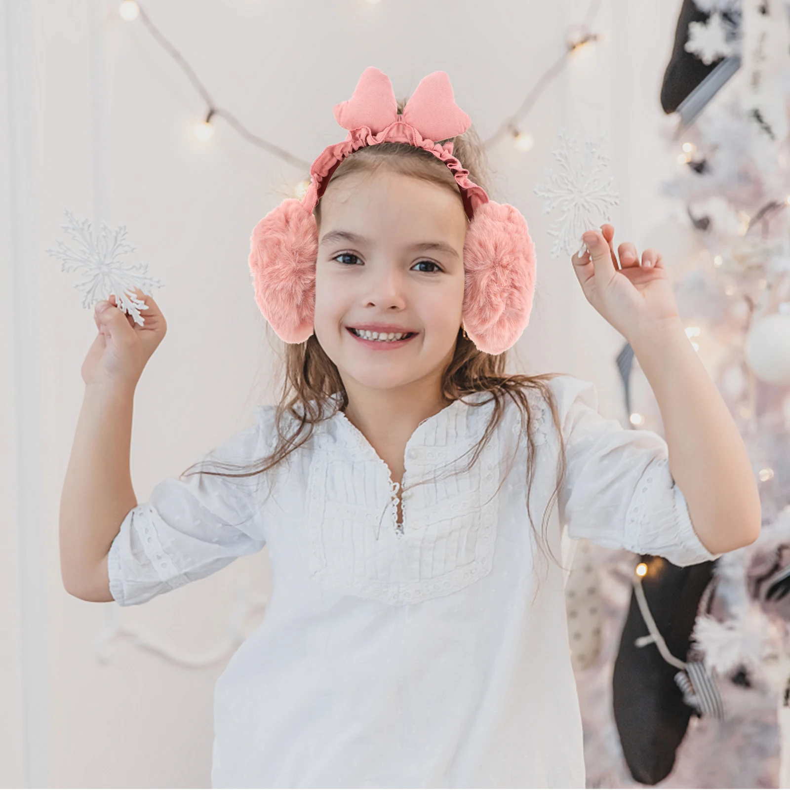 1 قطعة القوس فروي شتاء دافئ حماية الصقيع مقاومة في الهواء الطلق يمكن ارتداؤها الدافئة سدادات حماية الأذن غطاء للأذن للنساء