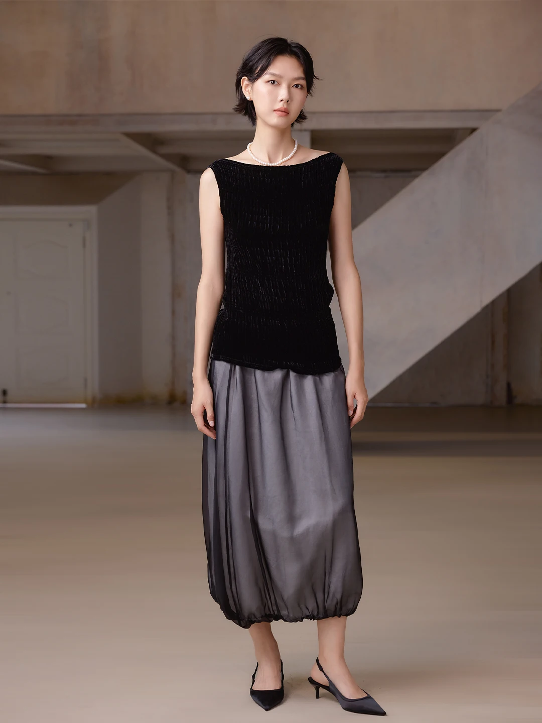 

Ele Double Layer Silk Long Lantern Skirt Bla White Color Blo Classical Design Luxury High Waist Straight Cut Women's ...