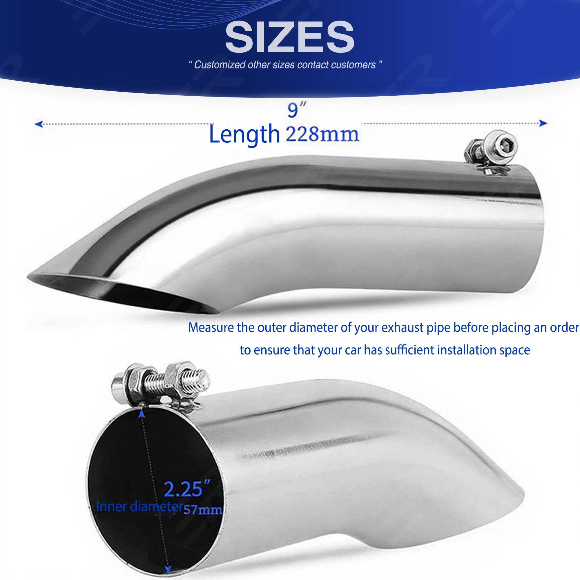 1PC Car Accessories Silver Stainless Steel Exhaust Tip Universal  For Muffler Pipe Nozzles Modify Aotu End Parts Modification