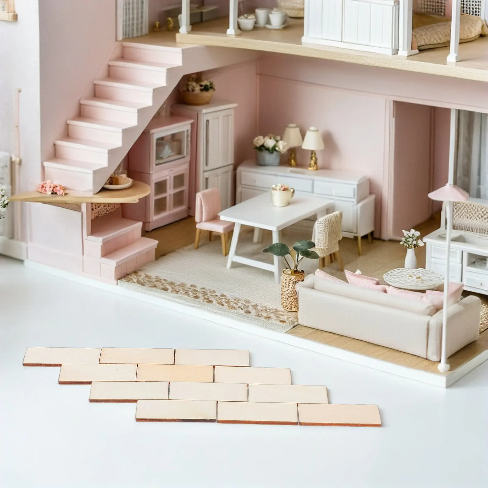 

100Pcs Miniature Dollhouse Flooring Mini Wooden Floorboards Peel Stick Soft Wood Natural Beige 4x1.5cm DIY Home Accessories