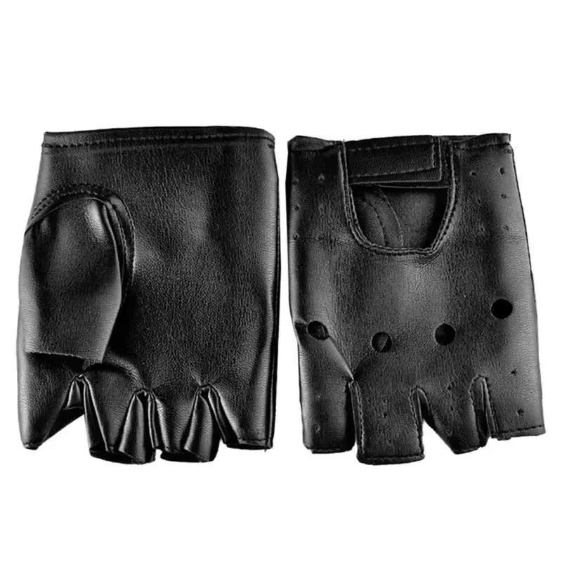 

Unisex Artificial Leather Half-Finger Gloves Theatrical Punk Hip-Hop Driving Motorcycle Performance Party Fingerless Mittens