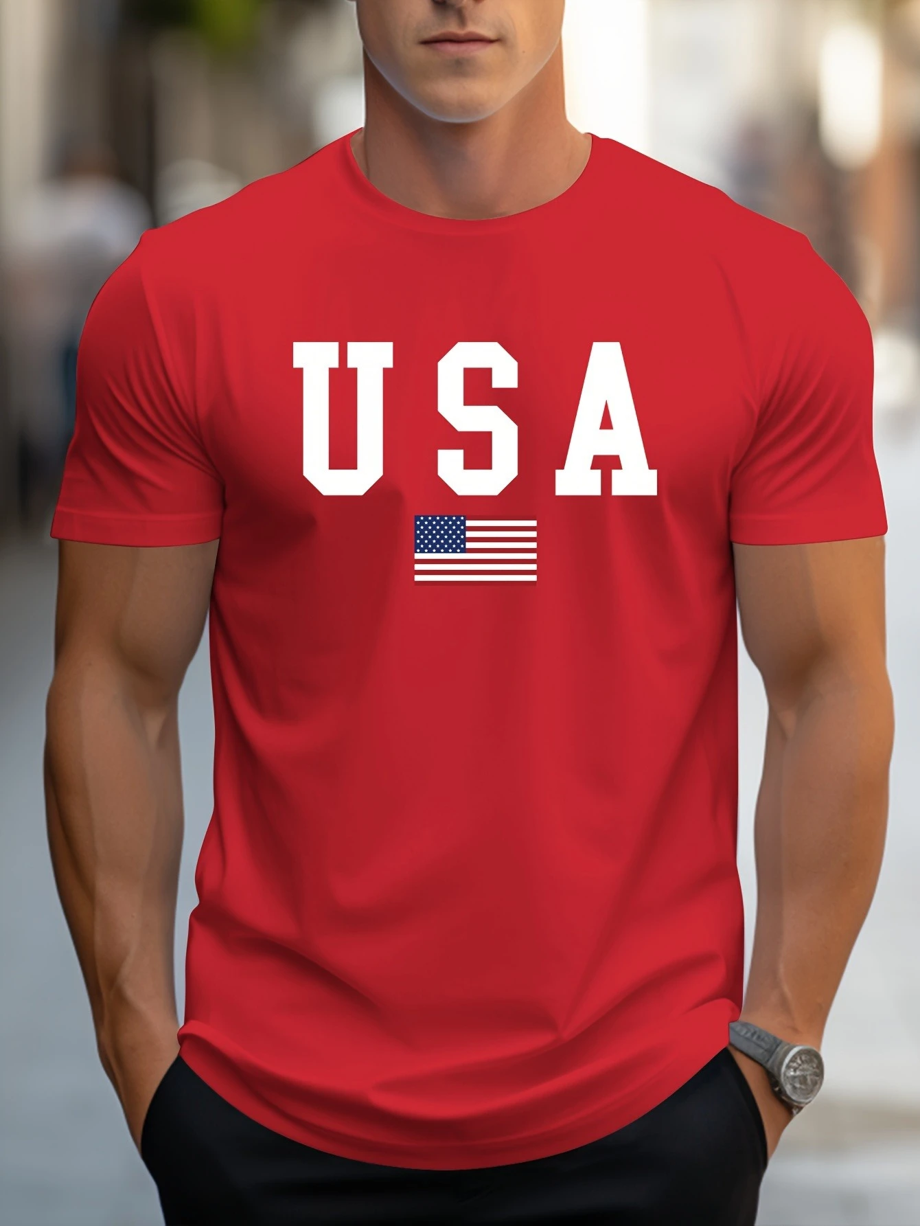 

Round neck American printed men's fashion summer cotton short-sleeved sports T-shirt, comfortable and versatile.