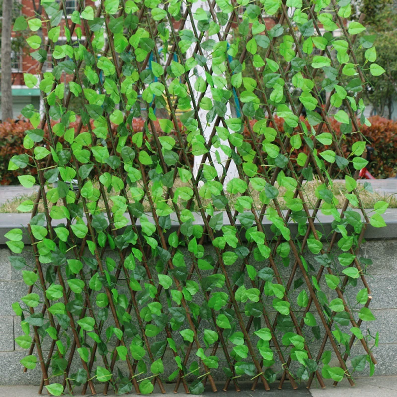 Artificial Leaf Screening Adjustable Retractable Fence Garden Trellis Decoration Wooden Landscaping Fence Privacy Garden Fence