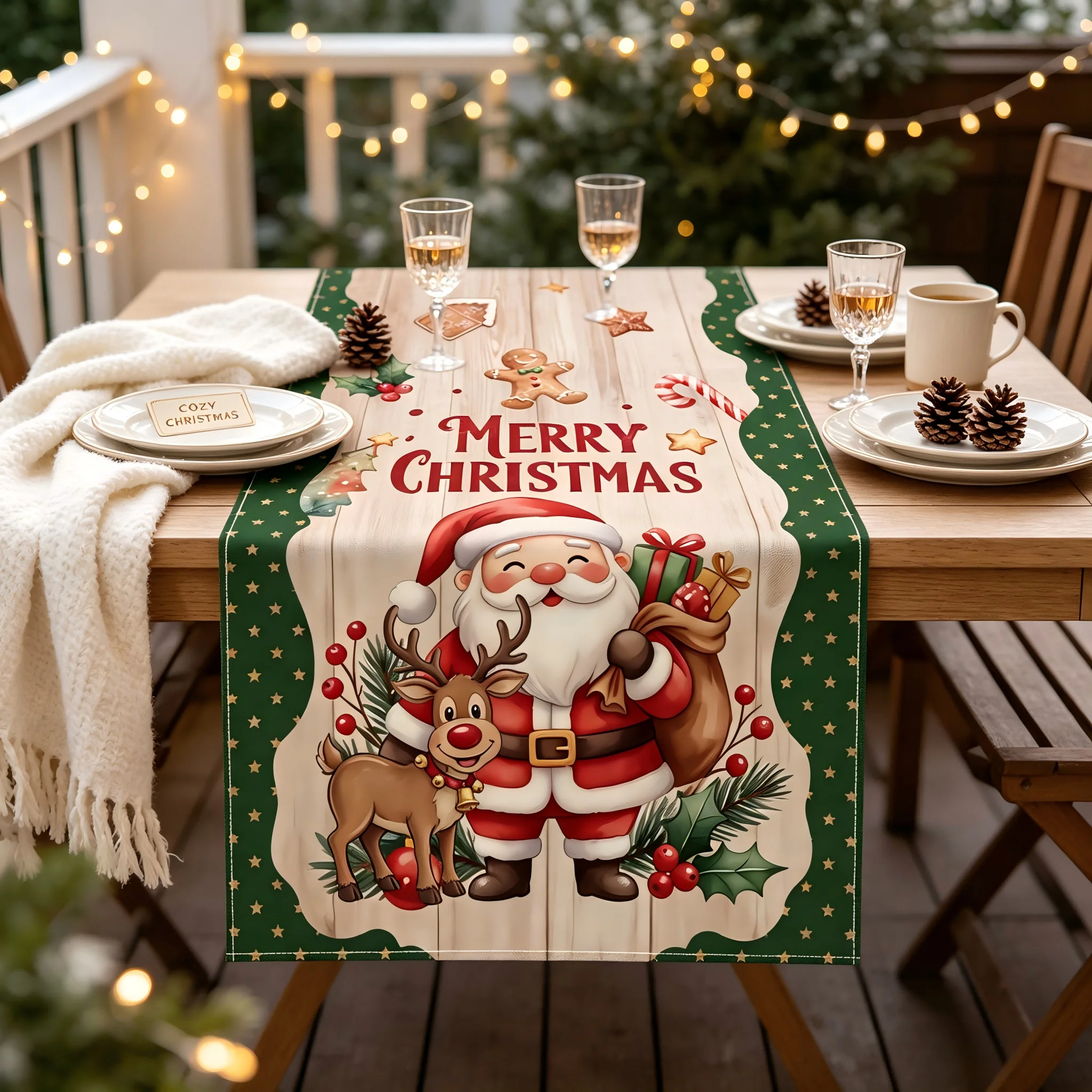 Christmas Gingerbread Man House Candy Bar Pattern Pie Tablecloth, Printed Table Skirt, Christmas Holiday Winter Pie Table Runner