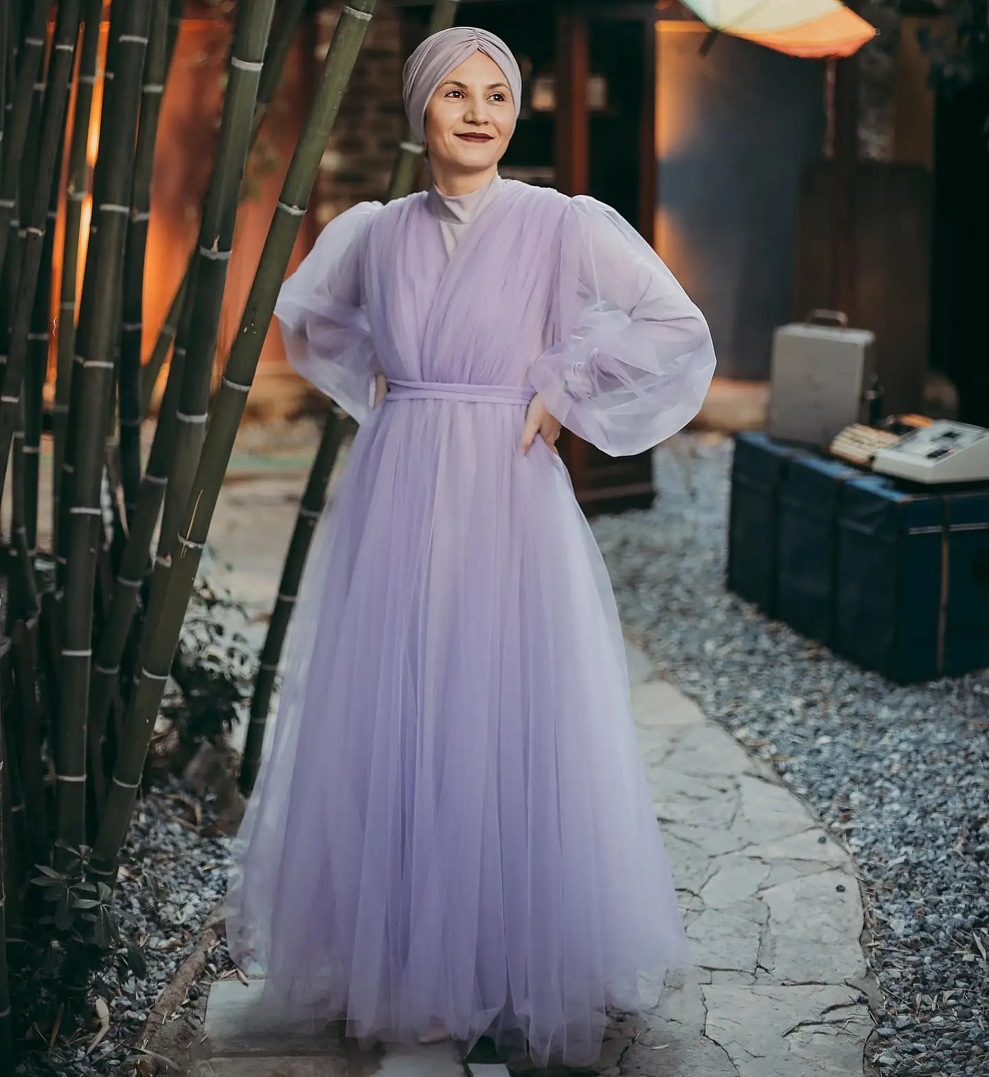 ชุดเดรสออกงานสำหรับหญิงตั้งครรภ์ผ้าทูลสีม่วง สำหรับถ่ายภาพ ชุดคลุมเจ้าสาวแขนยาวเซ็กซี่ ชุดราตรี ชุดนอน สั่งตัดได้