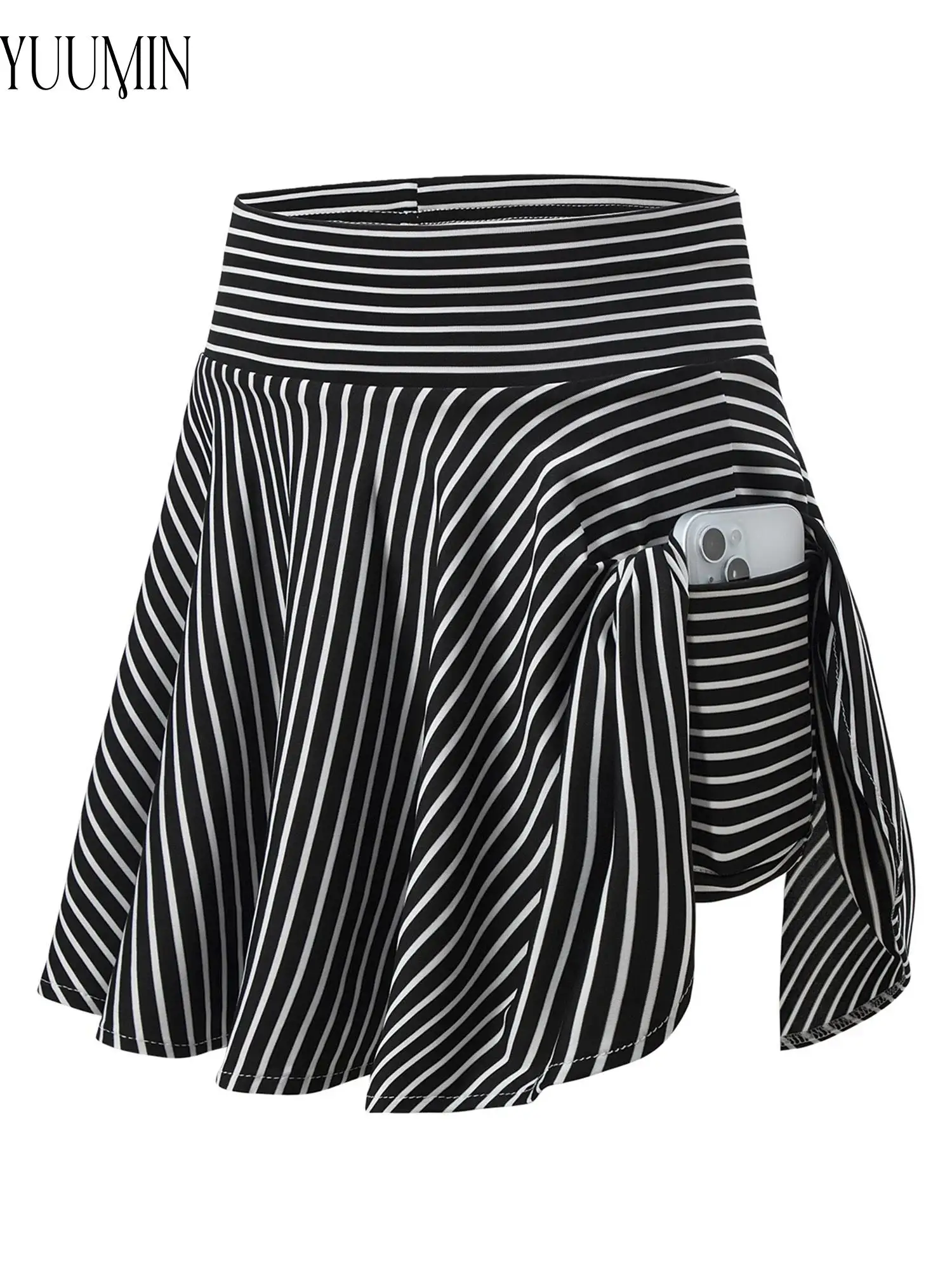 

Girls Striped Skort with Built in Shorts Elastic Waistband Breathable Stretchy Lightweight for Golf Tennis Running Training