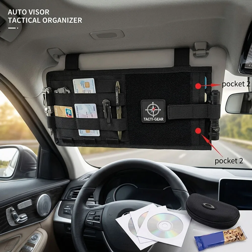 Tactical Molle Truck Car Sun Visor Organizer Holder Pouch Vehicle Visor Panel CD Storage Tool Bag for Outdoor Travel Equipment