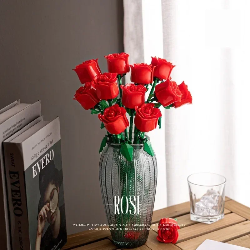 ของเล่นบล็อกอาคารดอกไม้นิรันดร์ Rose เข้ากันได้กับการตกแต่งประกอบสาวของขวัญวันครูวันวาเลนไทน์