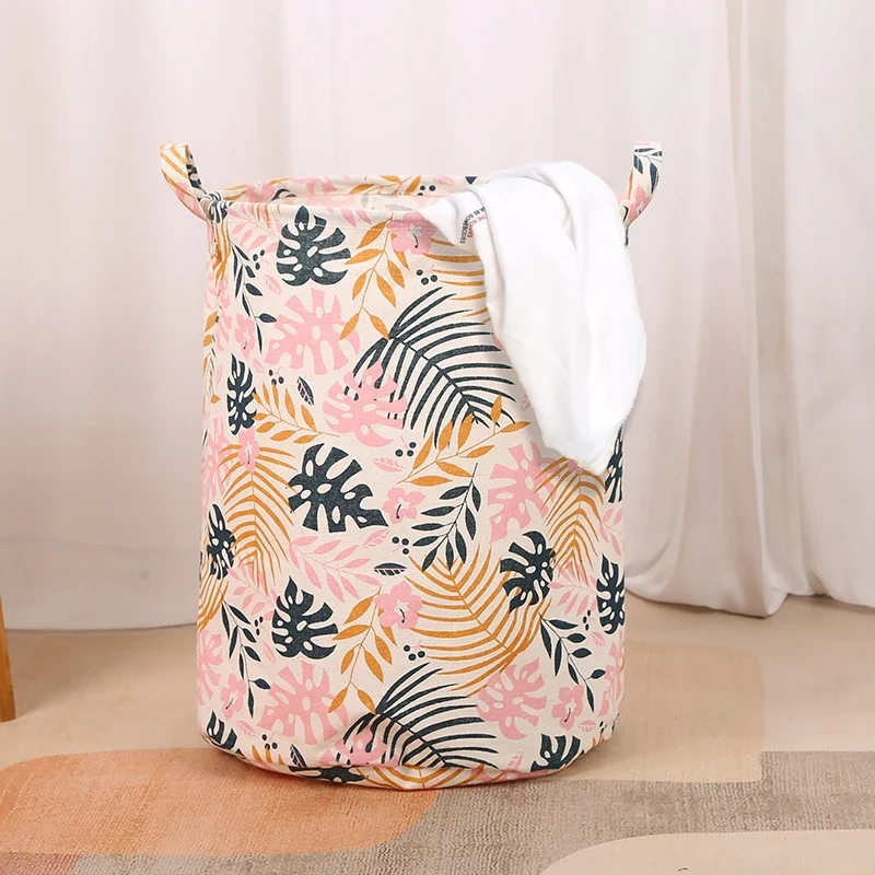 Cotton Linen Laundry Basket Folding Organizer Bucket Dirty Clothes Anti-dust Home Big Capacity Storage Basket for Toy Sundries