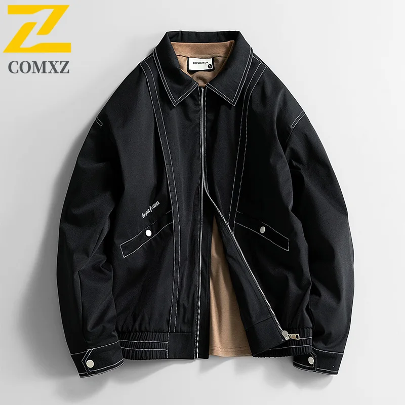 High Quality 2025 New Jacket Men's Brand Harajuku Style Solid Color Windproof Lapel Jackets Street Clothing Retro Loose Overcoat