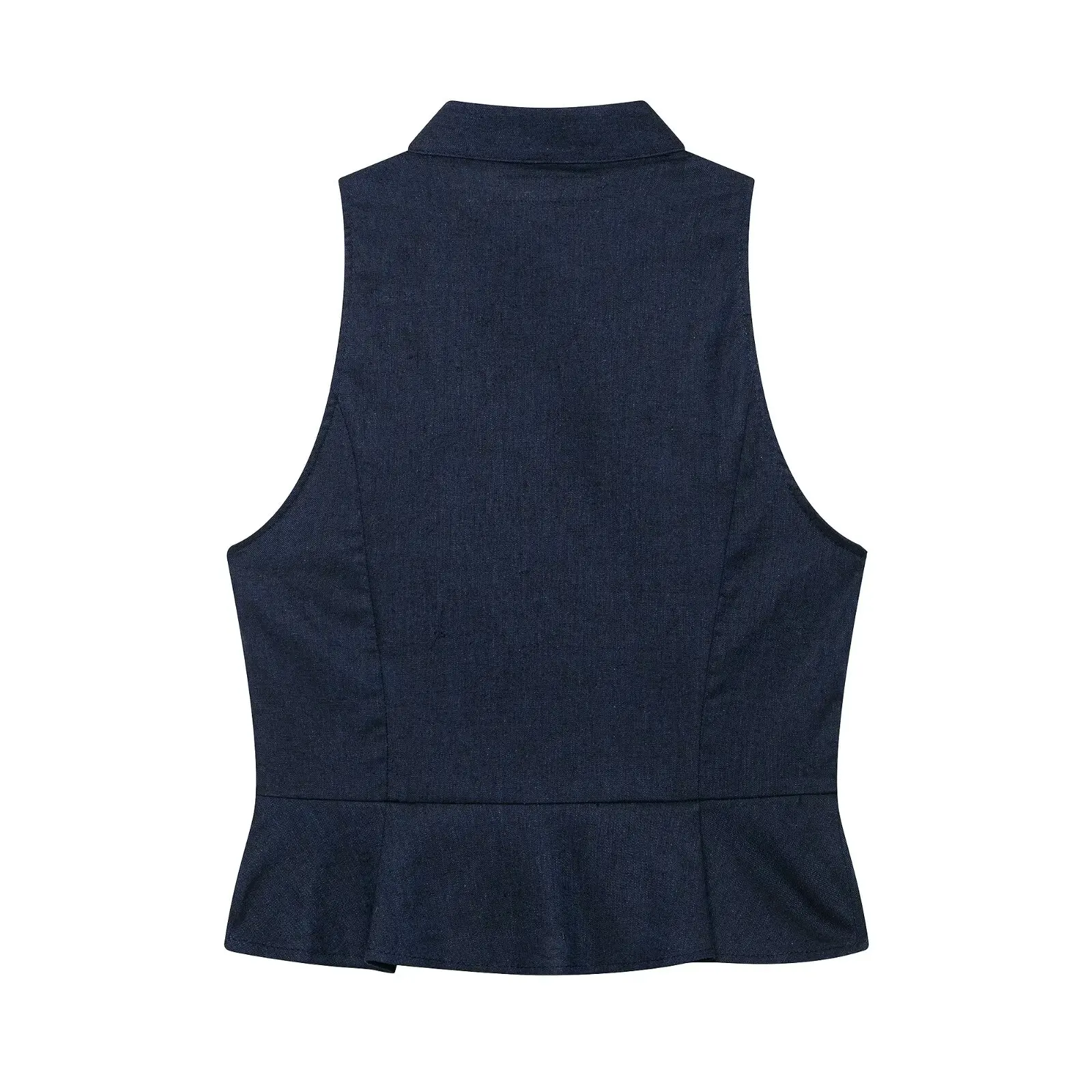 HH Minimalistische Elegante Jeansweste mit Chinesischen Froschknöpfen, Stehkragen und Schößchen für Frühling und Herbst, Business-Casual Bürokleidung – Detail 3