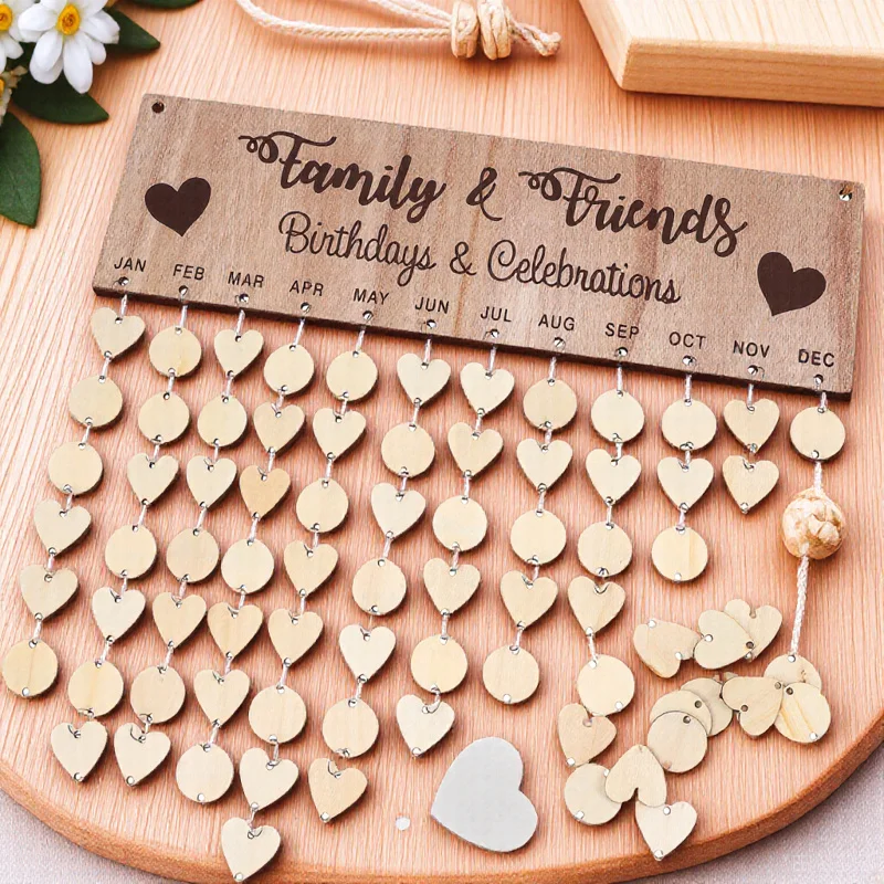 

1Set Wooden Countdown Board Eco-Friendly DIY Calendar Hanging Tag for Christmas Gift Family Birthday Wall Decoration