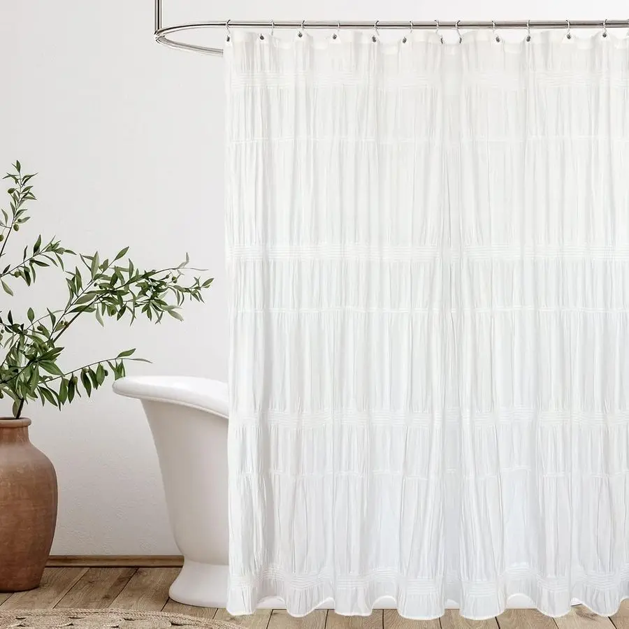 

78inch Long White Shower Curtain Farmhouse Shower Curtain Rustic Striped Cotton Blend Fabric Shower Curtains Heavy Weighted Bath