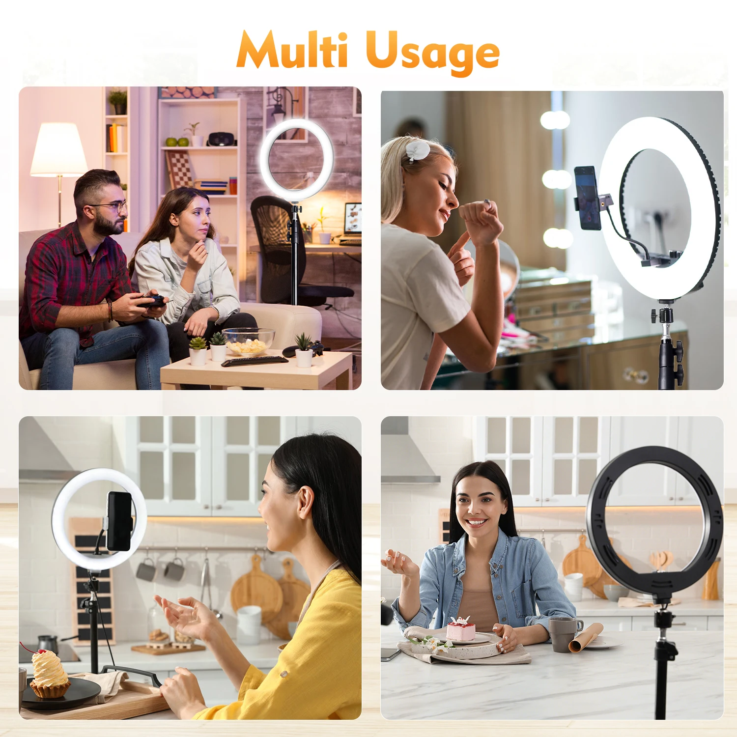 Anello luminoso a LED da 12 pollici, treppiede a 2 sezioni da 160 cm, luminosità regolabile, lampada portatile, trucco, fotografia mobile e registrazione dal vivo
