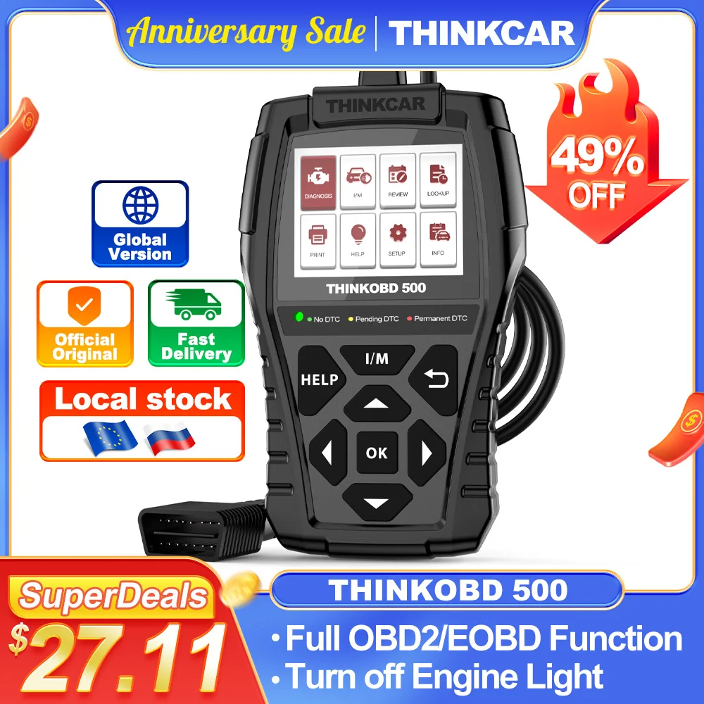 THINKCAR THINKOBD 500 Car Diagnostic Tools Auto OBD2 Scanner Smog Test O2 Sensor Automotive Engine OBDII Diagnosis Code Reader