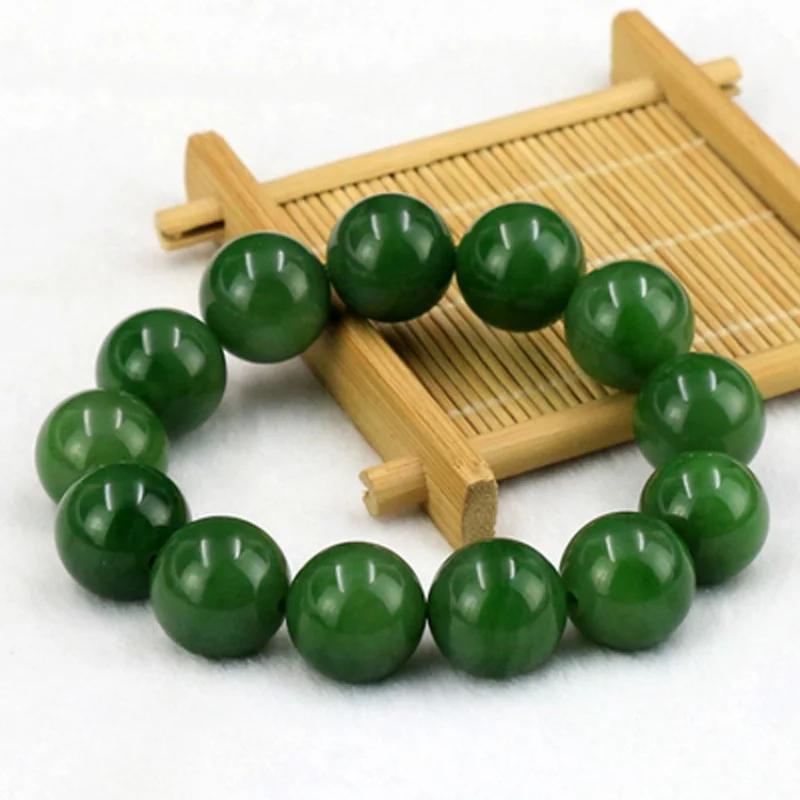 

Hetian Jade Spinach Green round Bead Bracelet without Black Dots