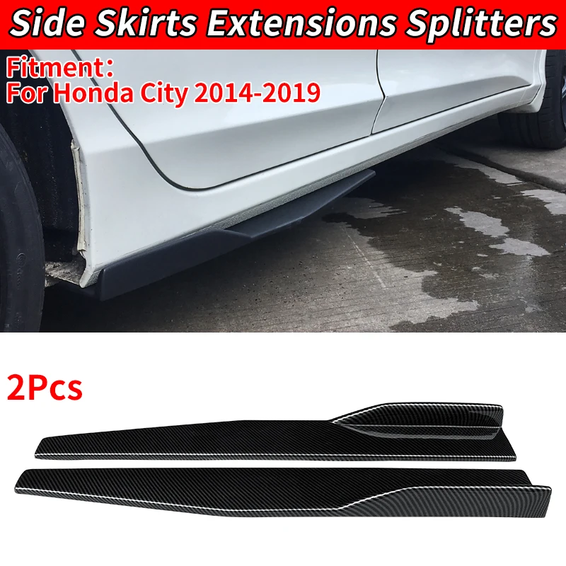 High Quality Car Side Skirt For Honda City 2014-2019 Bumper Diffuser Spoiler Aprons Wings 75cm Accessories Carbon Fiber Look ABS