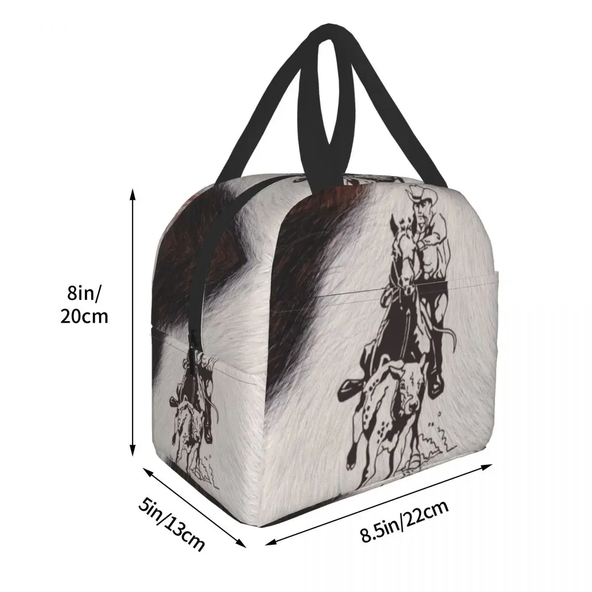 Western Cowboy Rodeo Horse Cowhide Cow Print Lunch Bag Resuable Cooler Thermal Insulated Lunch Box for Women School Work Picnic