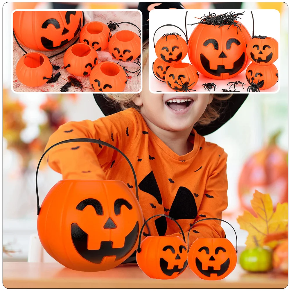 6 Pcs Halloween Pumpkin Bucket Decorative Candy Storage Buckets Trick Treat Basket Lightweight Decorations Plastic Holder