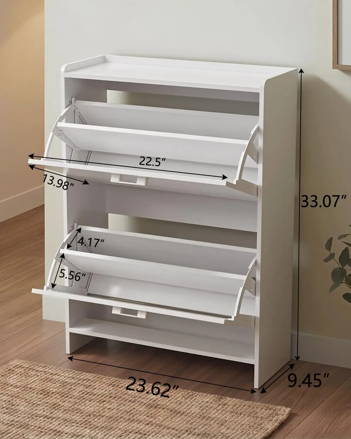 #Narrow Shoe Cabinet with 2 Flip Drawers, Freestanding Hidden Organizer for Entryway & Hallway