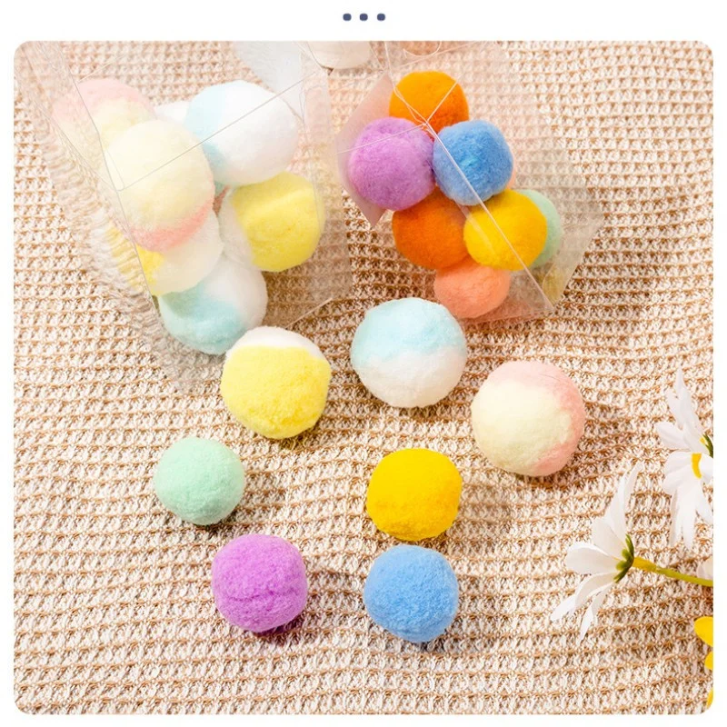 12pcs Cat Toys Plush Ball Candy Color Stretch Cat Ball Interactive Play Pet Chew Toy Pets Accessories Supplies Gift Box 3/4cm