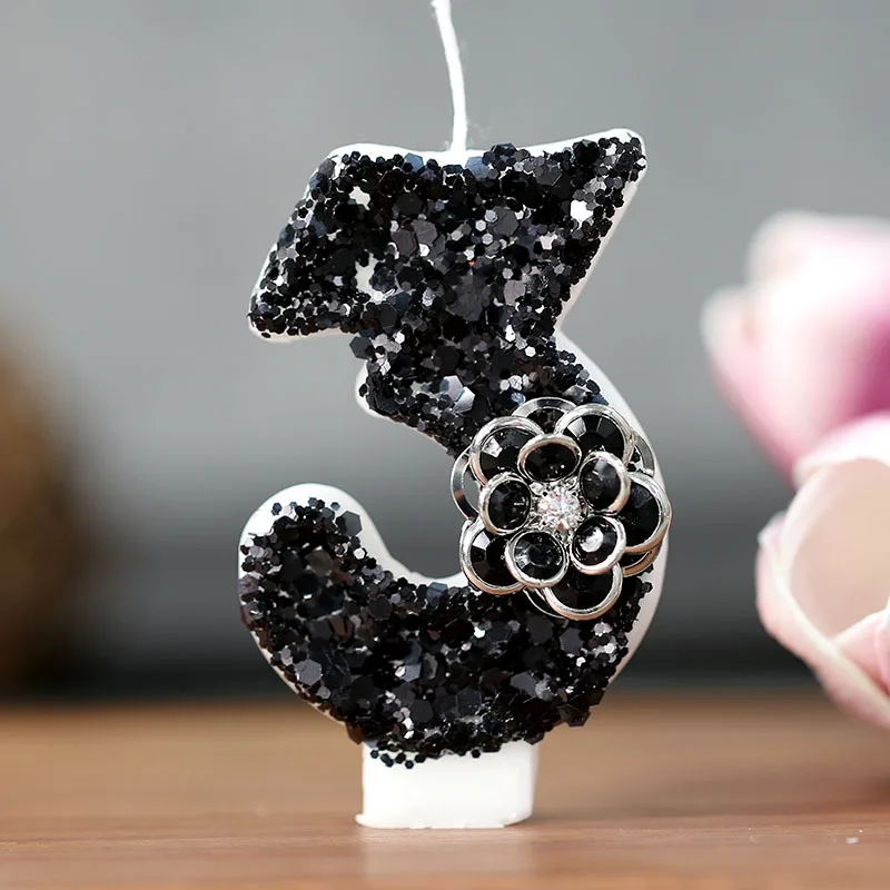 Birthday Number 2 Candles Black shiny rose Candles for Birthday Cakes Large Candle for Wedding Baby Showers Party Decoration