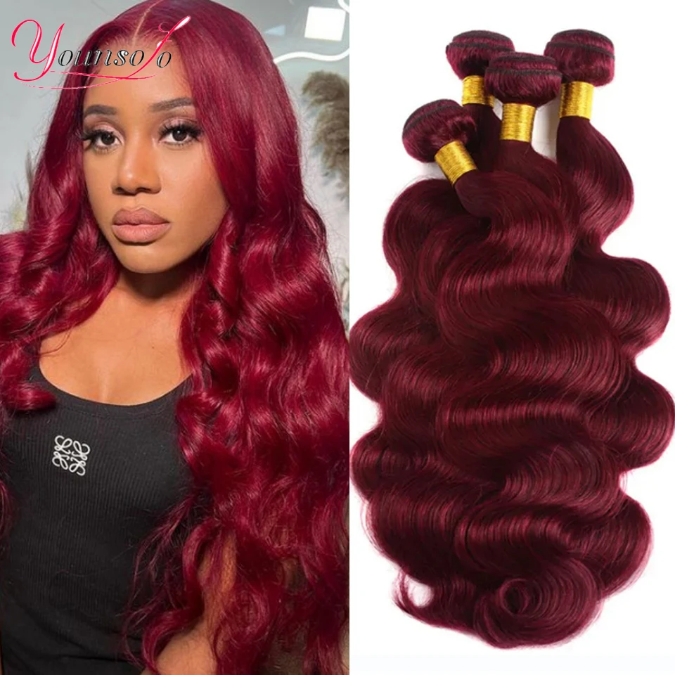 Burgundy Human Hair Bundles 99J Body Wave Brazilian Bundles Human Hair Extensions Body Wavy Bundle Wine Red Color For Woman Hair