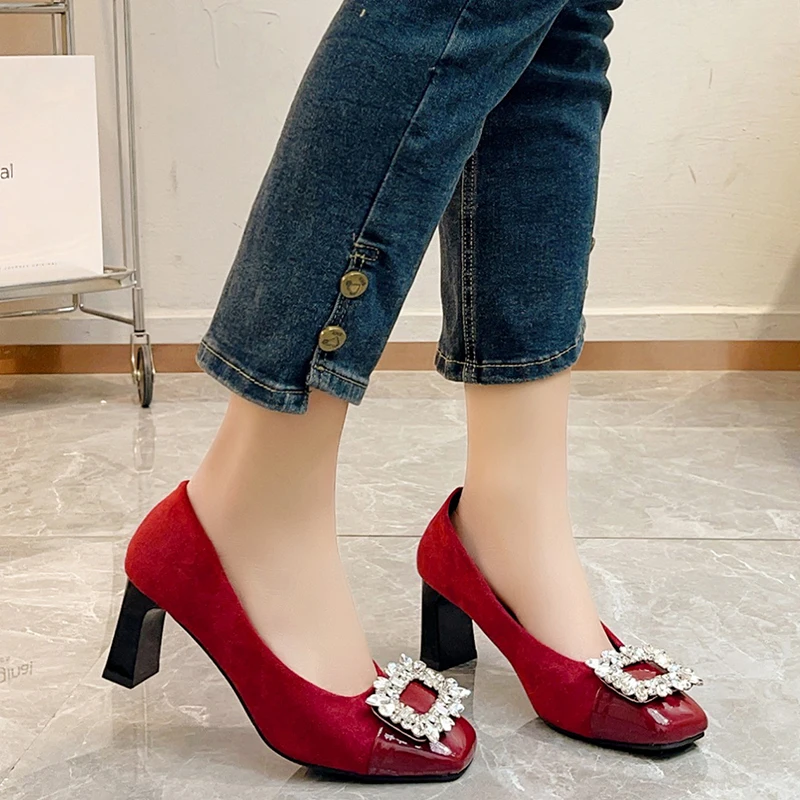 2025 Zapatos de mujer de marca, tacones altos poco profundos para mujer, moda para oficina y carrera, nuevos tacones de cristal más vendidos, tacones para mujer Ж Dönusen Оь