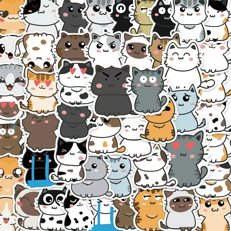 10/30/50PCS Kawaii Cat Sticker Aesthetic PVC Laptop Sketchbook Stationery Decoraction Scrapbooking School Supplies for Kids