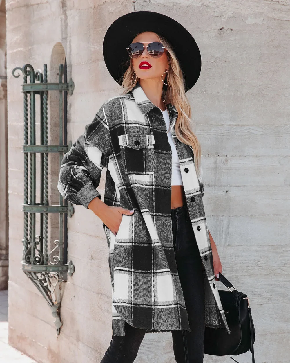 Women Autumn Winter Coat Jacket Plaid Color Turndown Collar Long Sleeve Button Casual Fashion Comfortable Regular Standard Fit