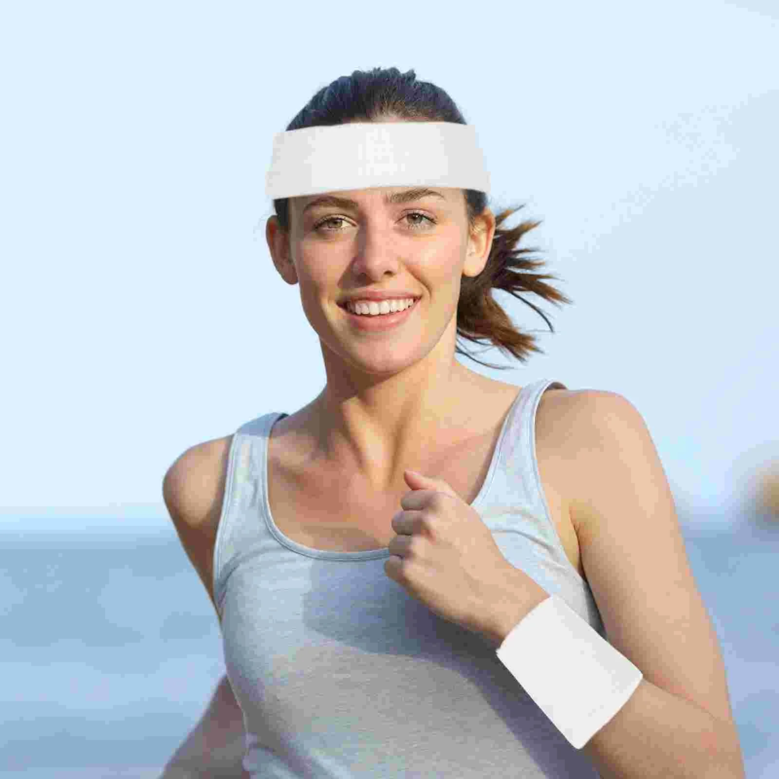 

3Pcs Sweatbands Set White Headband Wristbands Sports Polyester Absorbing Ventilation Yoga Running Basketball Fitness