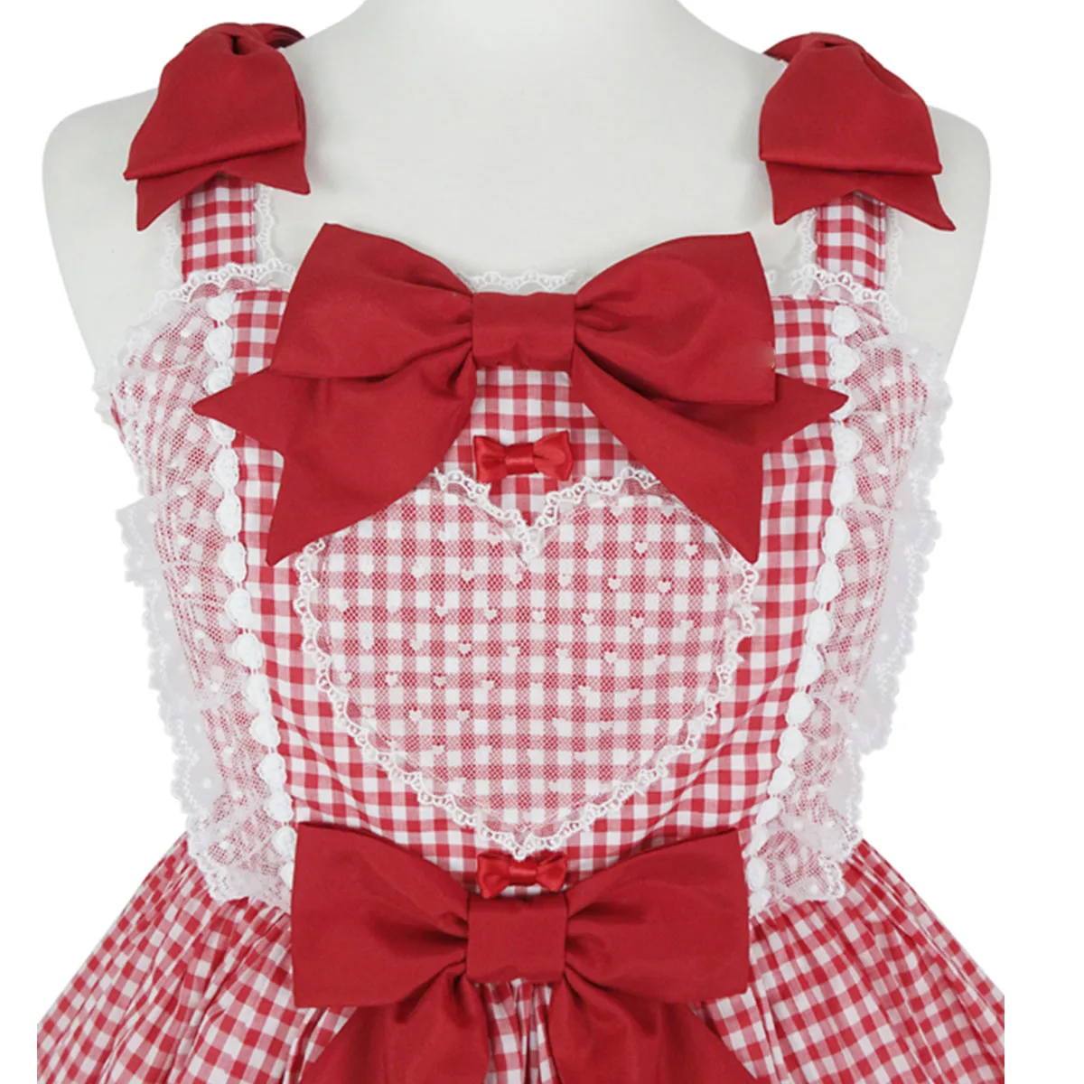 Tailor-made peach heart bow lace plaid dress