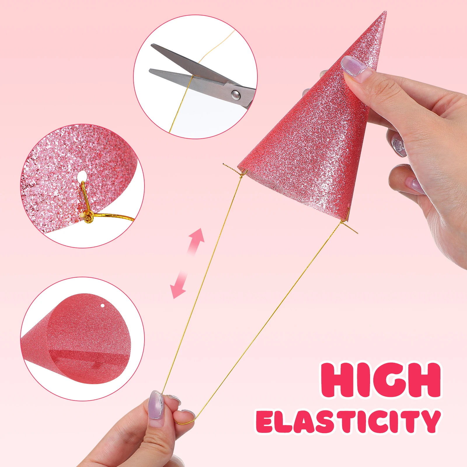 12 Buah Topi Ulang Tahun Holografik Merah Muda Plastik Glitter Kerucut Topi Pesta Anak Balita Elegan Topi Baja Wanita Pria Pernikahan Bayi